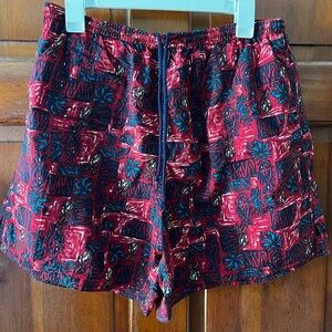 Vintage Newpork Blue Nylon Swim Shorts XL – Red & Teal Abstract Print Mesh Lined